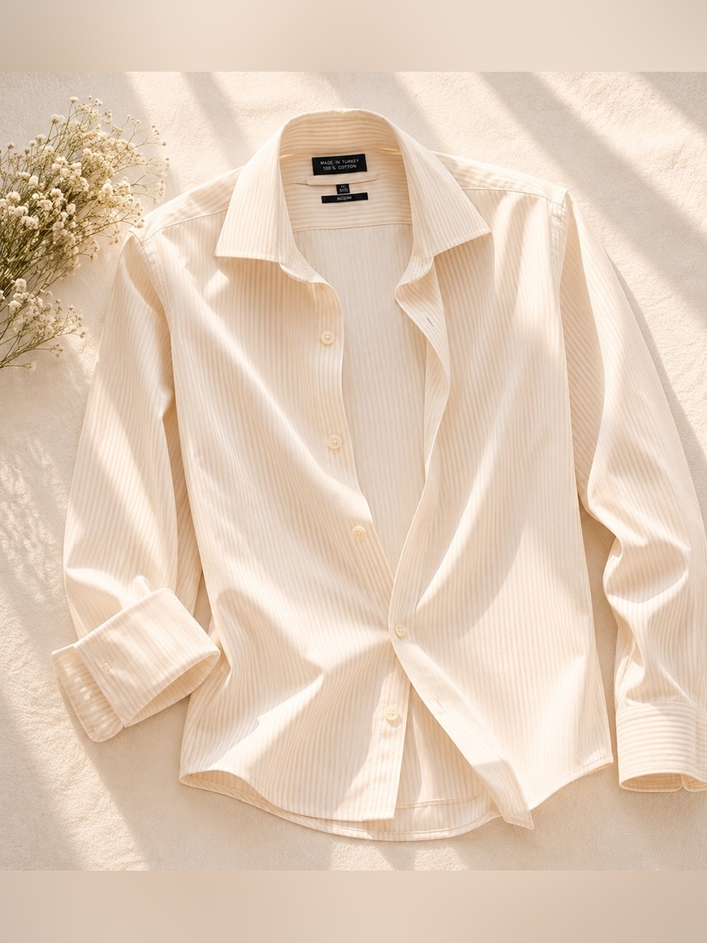 Sarar Light Beige Pinstripe Dress Shirt